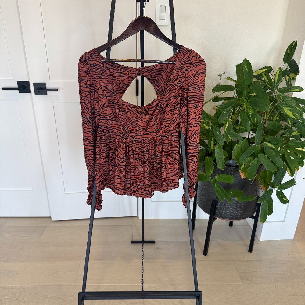 Free People Peplum Animal Print Square Neck Top Size S